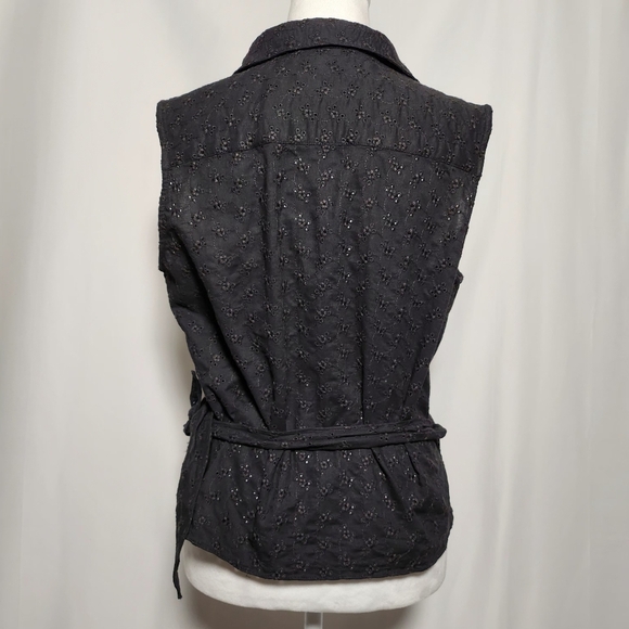 Ralph Lauren 100% Cotton Romantic Black Collared Floral Eyelet Wrap Top L - Picture 6 of 11